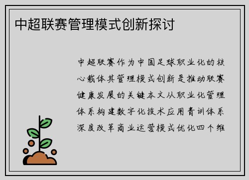 中超联赛管理模式创新探讨