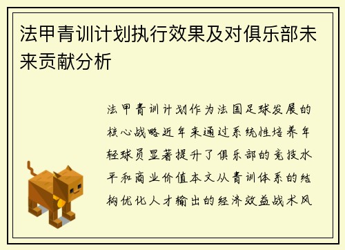 法甲青训计划执行效果及对俱乐部未来贡献分析